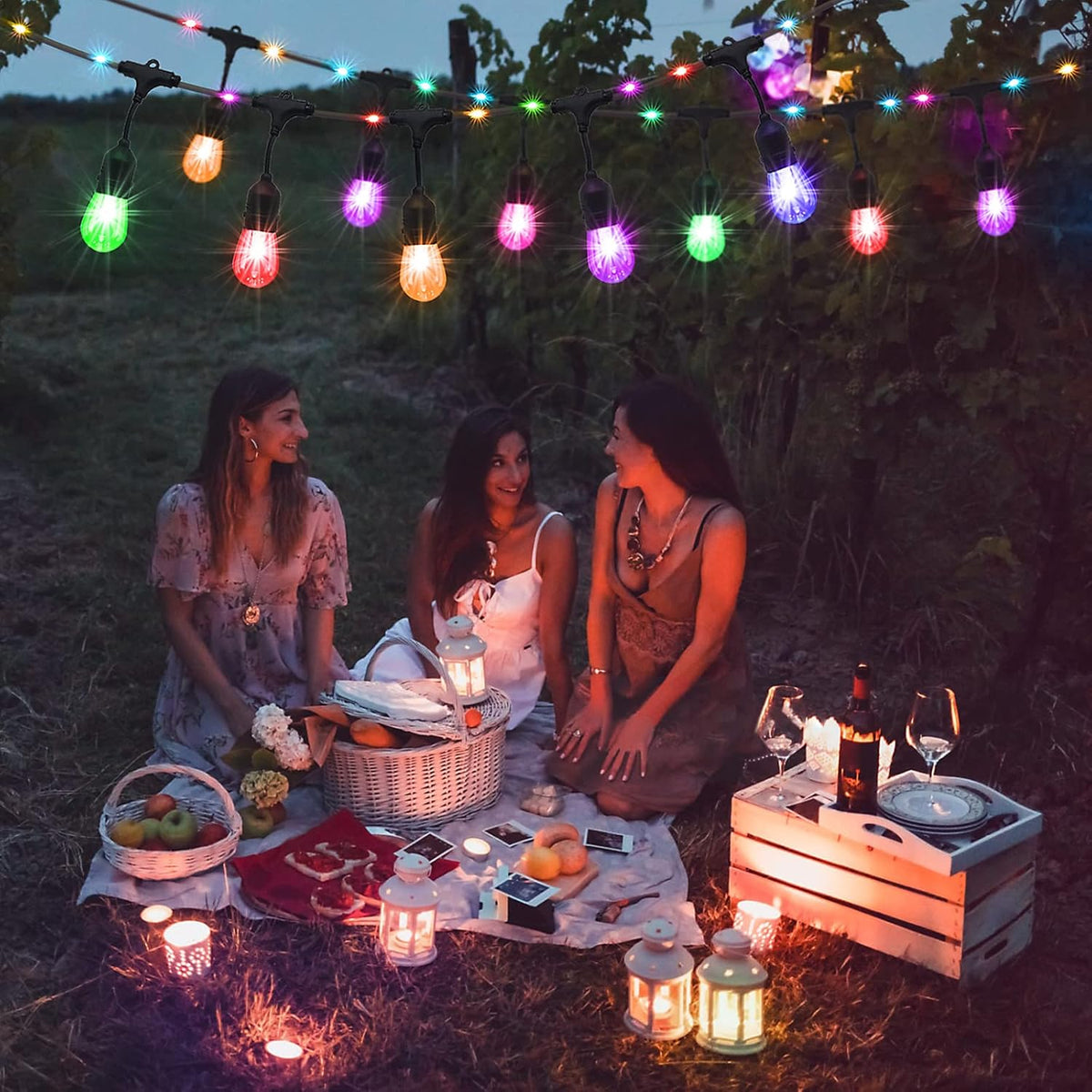 48FT RGB LED String Lights with Remote, Waterproof Edison Bulb Outdoor Lights T348