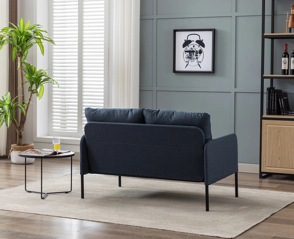 Blue Fabric Two Seats Sofa with Two Pillow and Metal Feet C62694