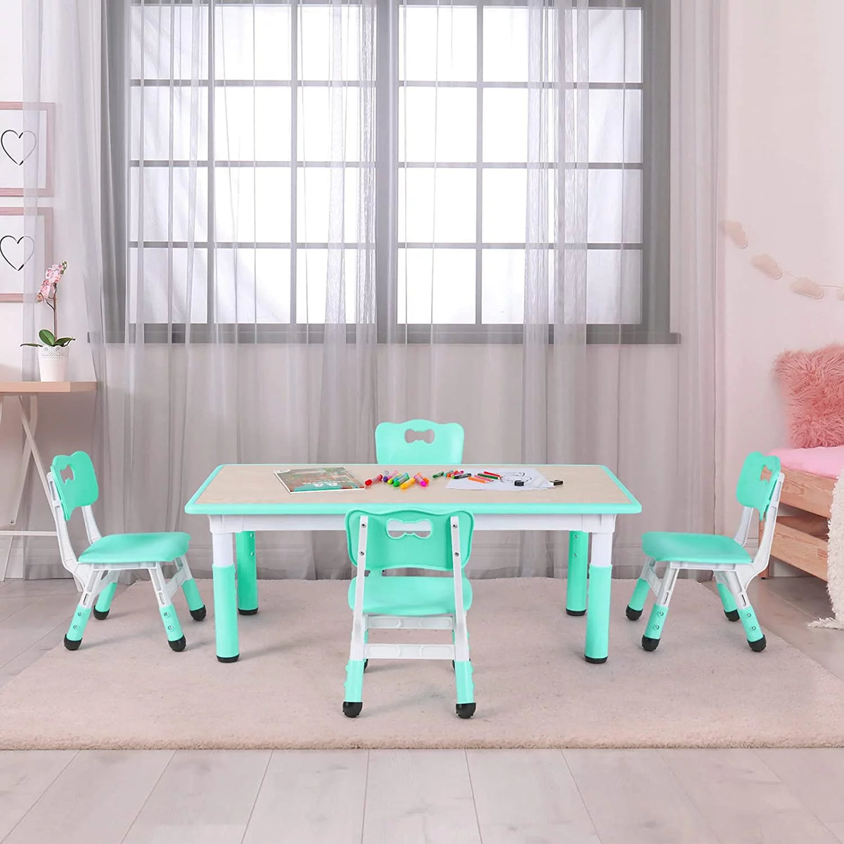 Adjustable Kids Table and Chairs Set, 5 Pieces H3560