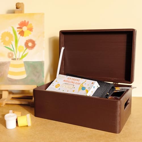 Large Brown Wooden Box Storage with Hinged Lid K815692