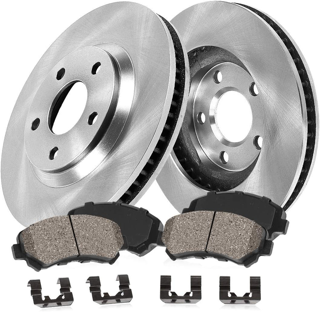 5 Lug Brake Disc Rotors + Ceramic Brake Pads + Clips A90493