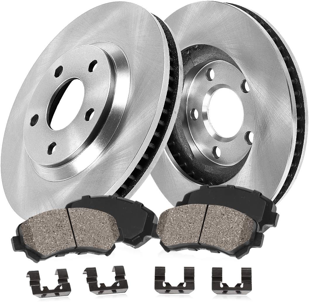 5 Lug Brake Disc Rotors + Ceramic Brake Pads + Clips A90493