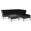 6 Piece Outdoor Conversation Set with Coffee Table Ottoman Black Poly Rattan Patio Sectional D292