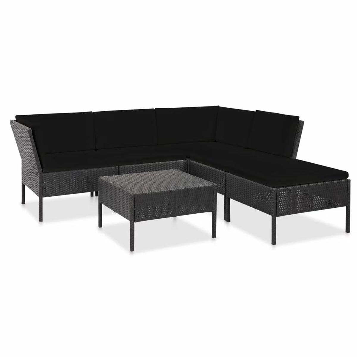 6 Piece Outdoor Conversation Set with Coffee Table Ottoman Black Poly Rattan Patio Sectional D292