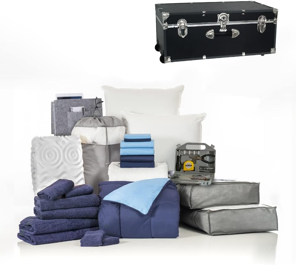 Twin XL Blue and Navy Bedding Bath Set with Trunk A6125