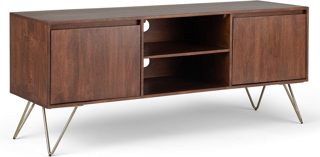 Natural Solid Wood TV Media Stand with Storage Shelves and Cabinets J4510