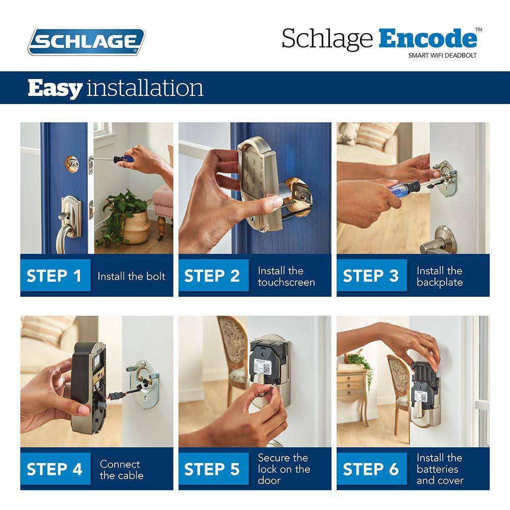 Satin Nickel Smart WiFi Door Lock with Alarm and Accent Lever Handleset F642359