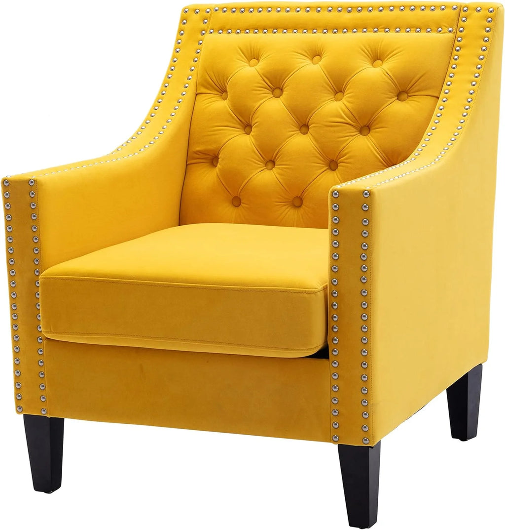 Velvet Accent Chair with Wood Legs E2077
