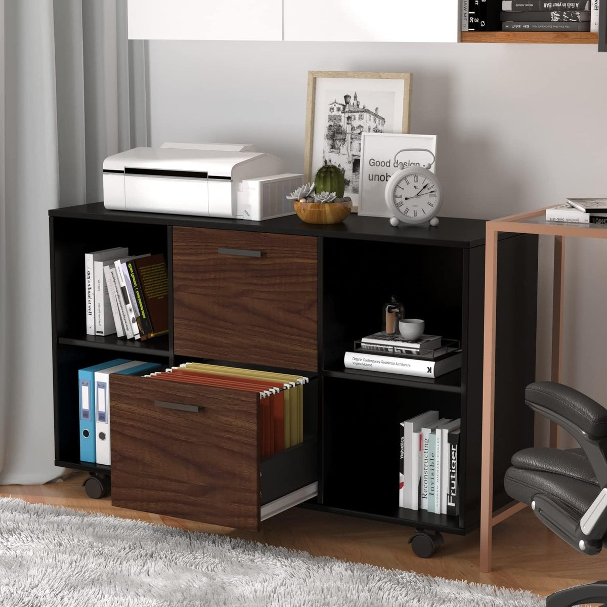 Black 2 Drawer Mobile File Cabinet with Adjustable Shelves V8548
