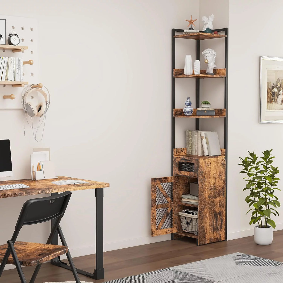 Grey 7-Tier Corner Cabinet with Drawer H514346