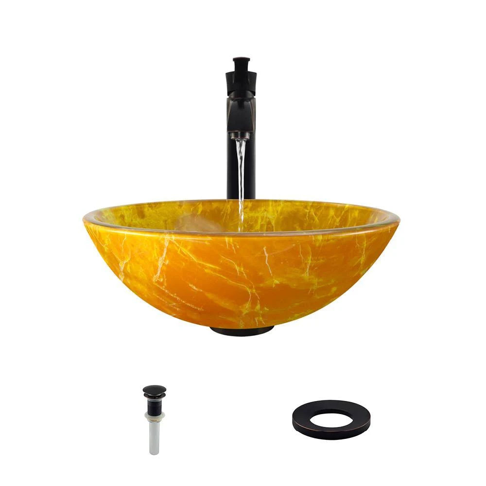 Vessel Sink Ensemble with Antique Bronze Finish Faucet, Pop-Up Drain, and Sink Ring H228