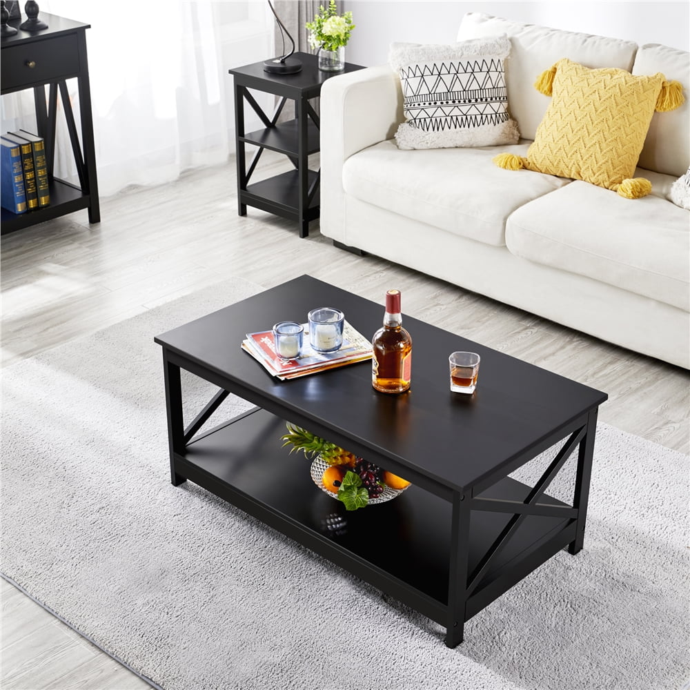 Wooden Rectangle Coffee Table with Storage Shelf S326