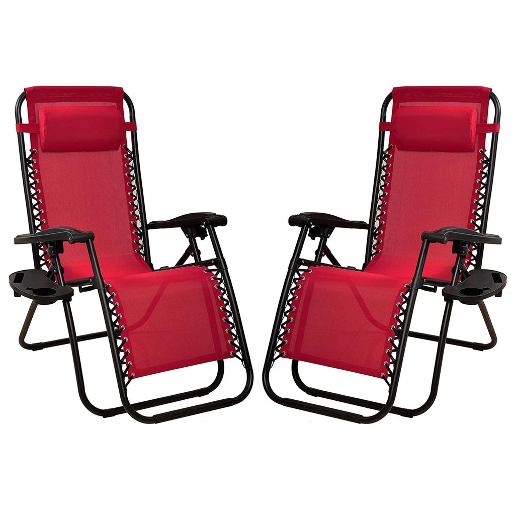 Adjustable Outdoor Zero Gravity Recliner Lounge Chair, Burgundy, 2 I289486