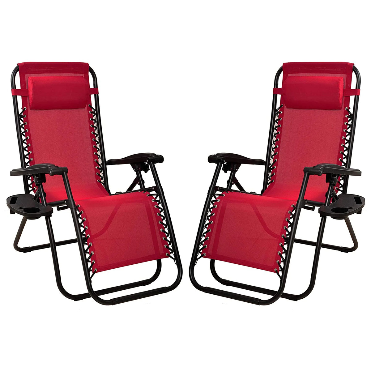 Adjustable Outdoor Zero Gravity Recliner Lounge Chair, Burgundy, 2 I289486