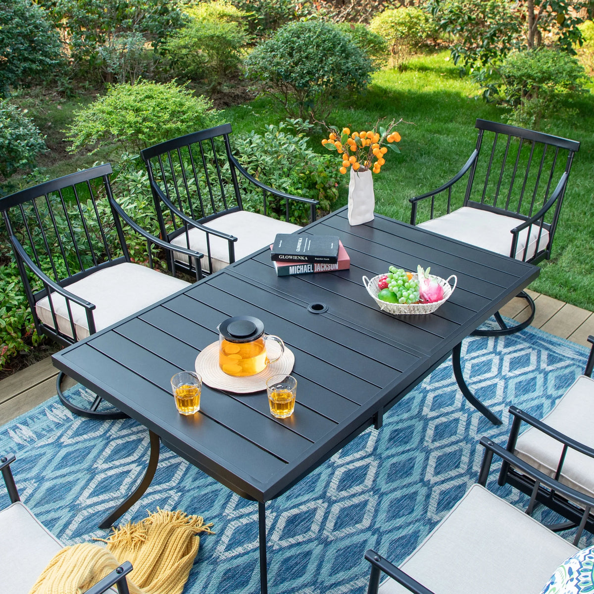 7-Piece Outdoor Dining Set with 6 Swivel Cushioned Chairs & Rectangular Table B175