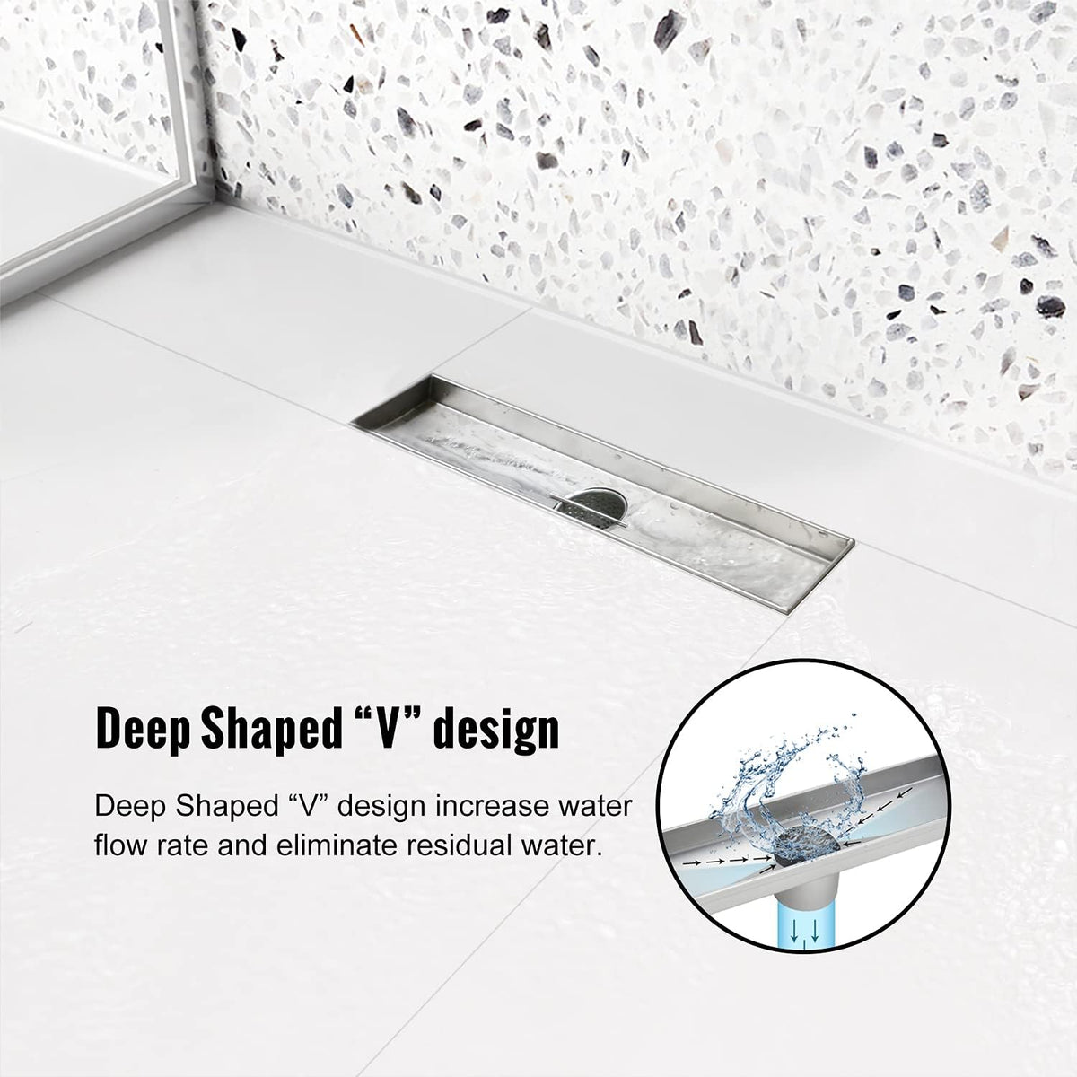 Brushed 304 Stainless Steel 12 inch Linear Shower Drain with Removable Grid Panel O441