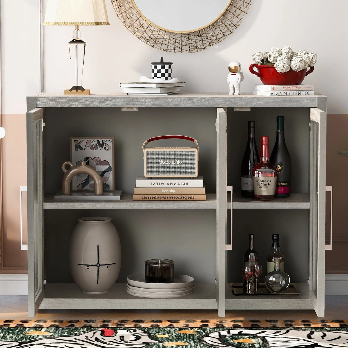 35" Tall MDF 3-door Accent Cabinet with Adjustable Shelf X569051