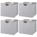 4 Pack Beige Fabric Storage Cubes with Wooden Handles C30129