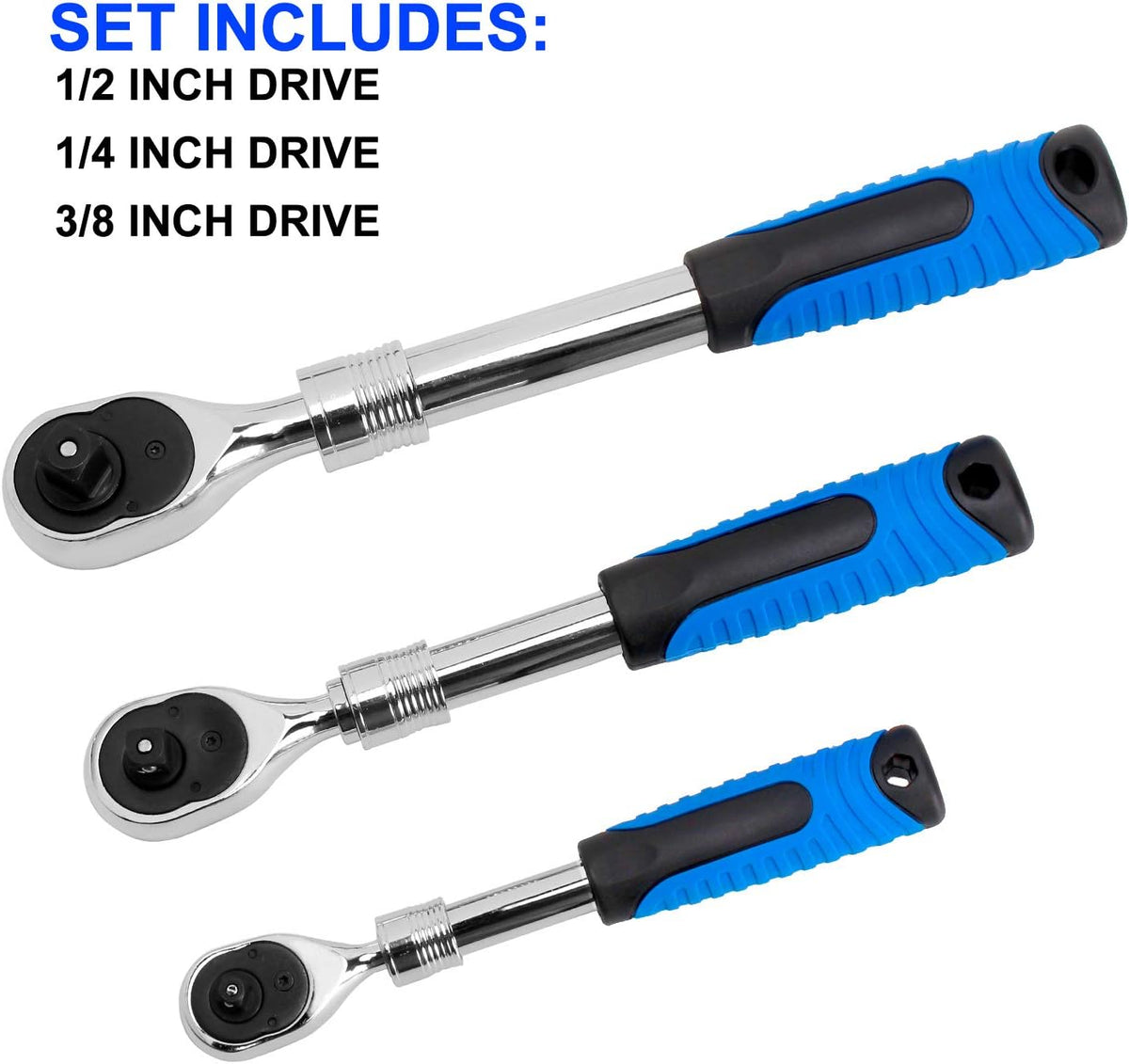 3-Piece Extendable Ratchet Set 1/4 3/8 1/2-Inch Drive Socket Wrench Z495871