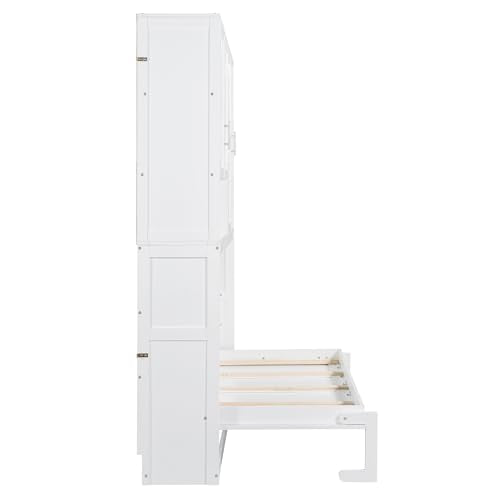 Twin Size Gray Murphy Bed Frame with Storage Cabinet and Shelves T8879