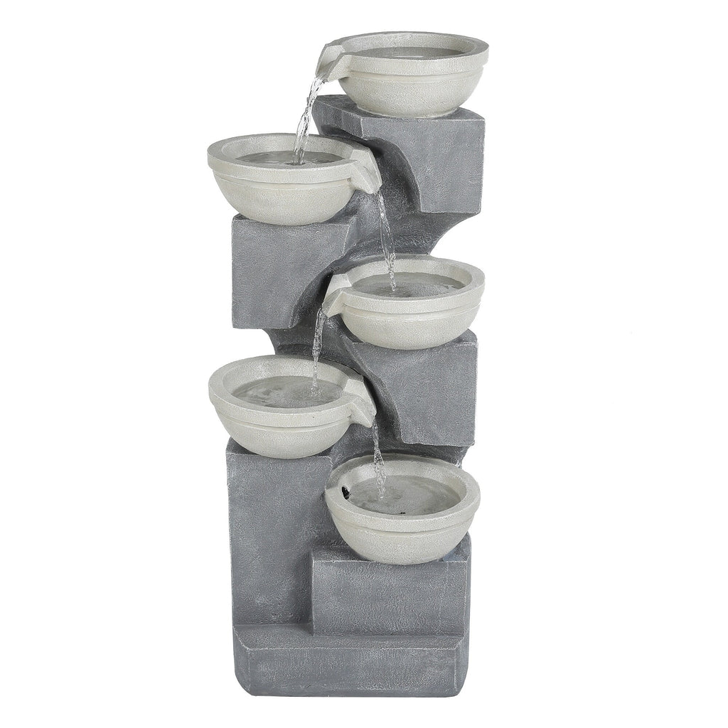 Gray Resin Cascading Outdoor Fountain with LED Lights N11386