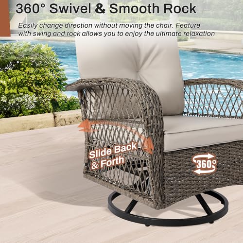 6 Pieces Patio Furniture Set Wicker Sofa with Swivel Rocking Chairs Ottoman Coffee Table Gray A444715
