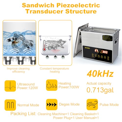 3L Ultrasonic Cleaner Stainless Steel with Heater Timer F223866