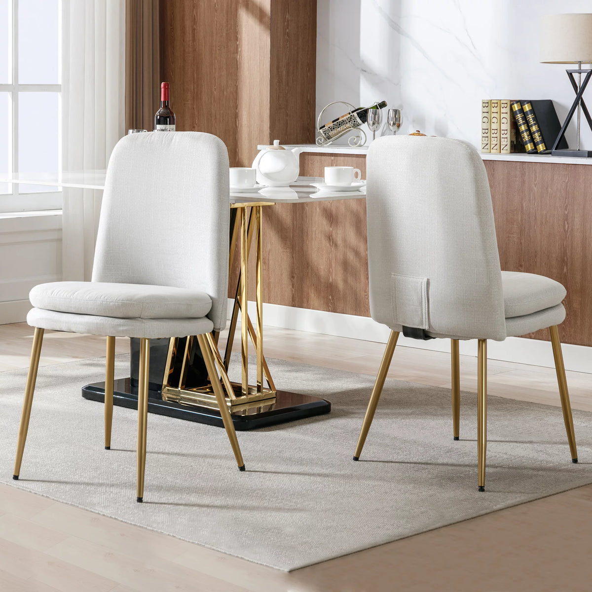 Set of 2 Beige Upholstered Dining Chairs with Metal Legs I371