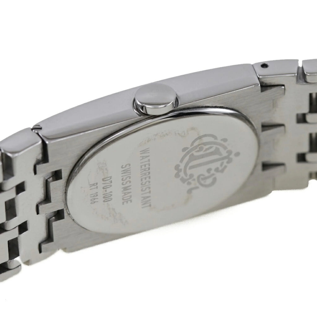 Pre-Owned Stainless Steel Swiss Made Silver Quartz Analog Display Black Dial Ladies Watch T1410