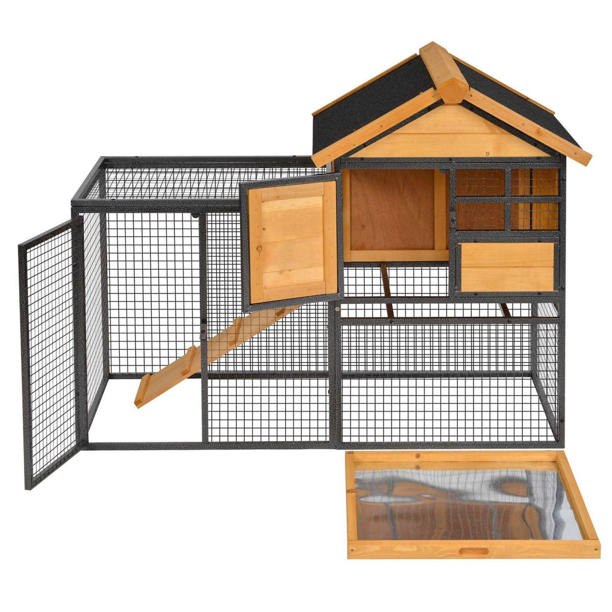 Elevated Wood-metal Pet House with Slide-Out Tray V25397