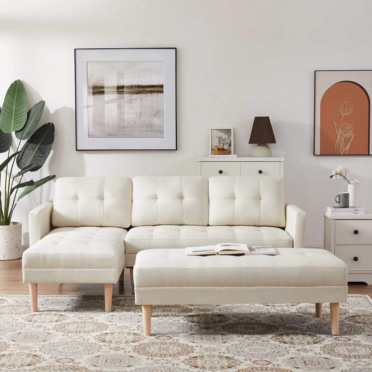 Beige Fabric Reversible Sleeper Sectional Sofa Bed F806