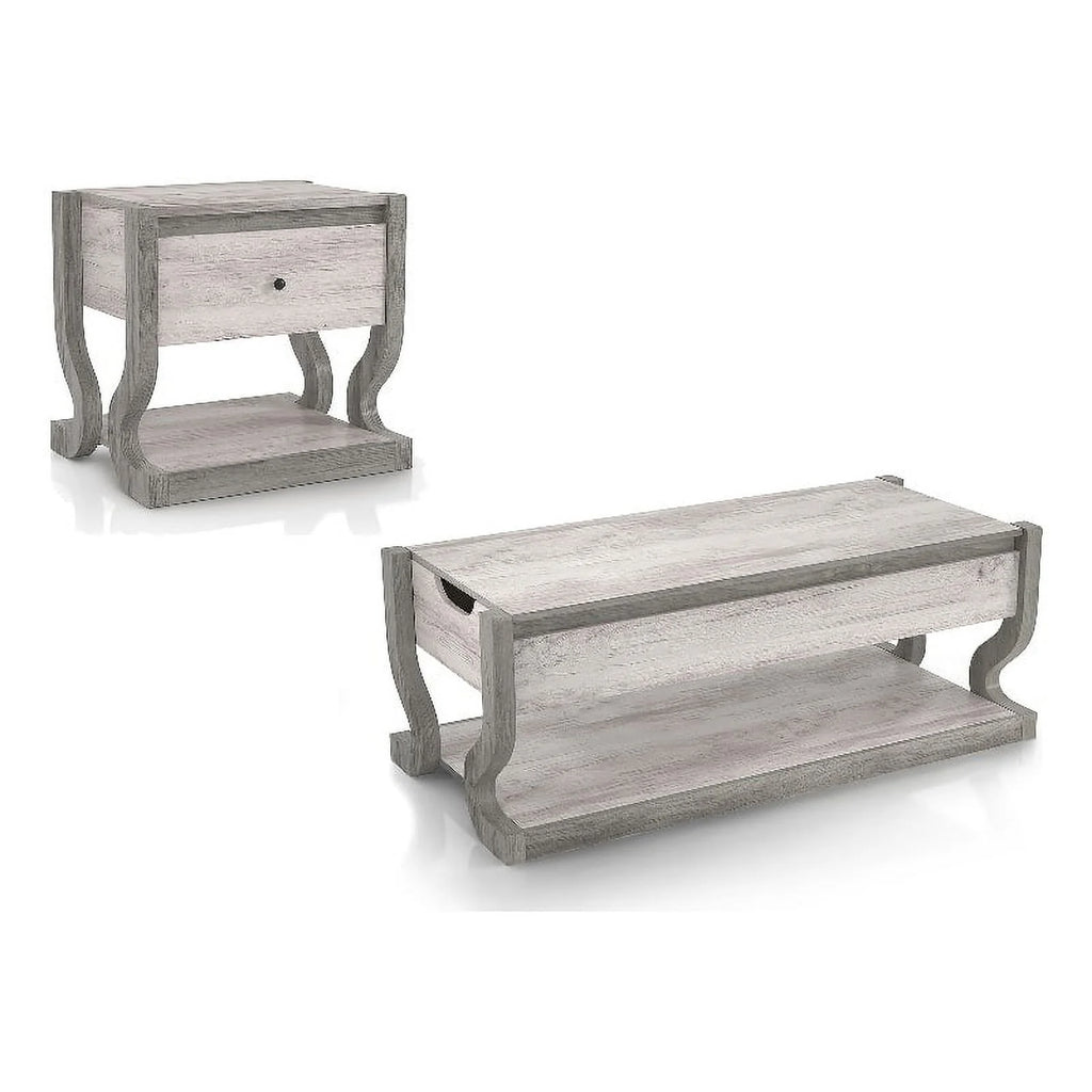 Wood 2-Piece Coffee Table Set in Coastal White F686