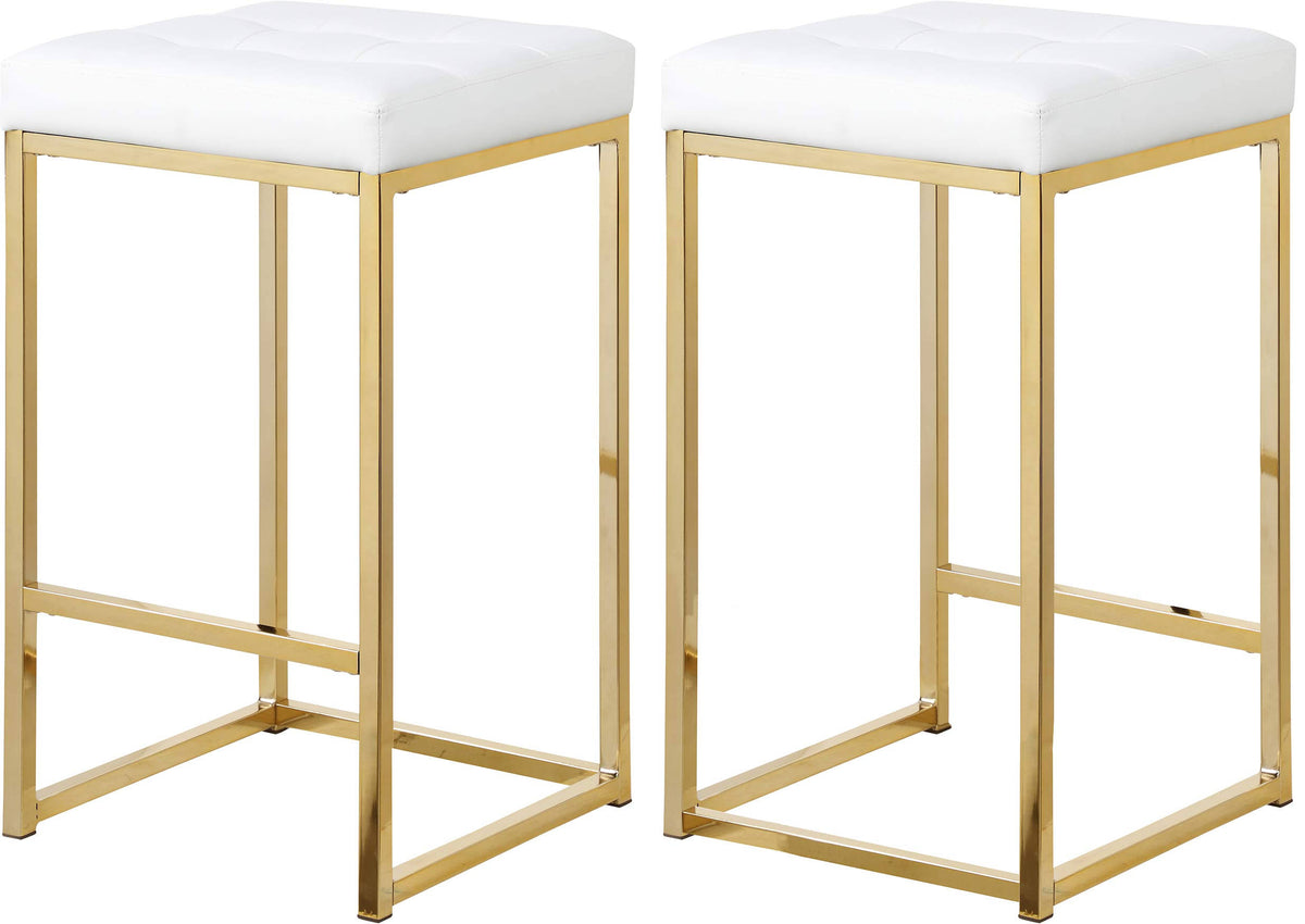 White Leather Tufted Counter Stool (Set of 2) H463
