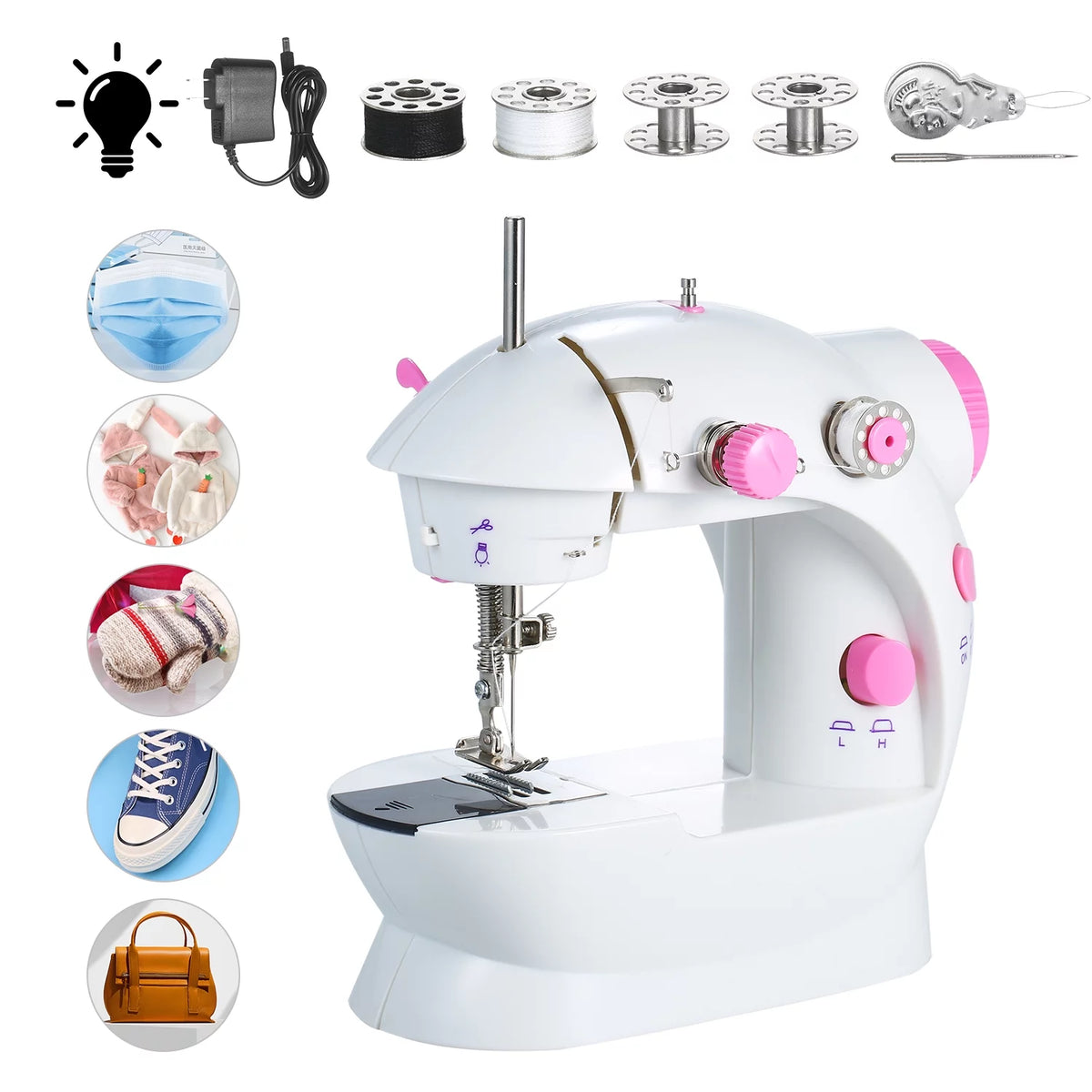 Mini Adjustable 2-Speed Portable Electric Sewing Machine with Light and Cutter H4808