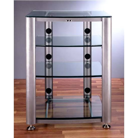 4 Shelf Glass Audio Cabinet Silver Frosted G66301