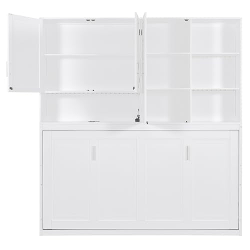 Twin Size Gray Murphy Bed Frame with Storage Cabinet and Shelves T8879