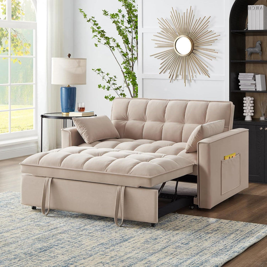 3 in 1 Multi-Functional Futon Loveseat Pull Out Couch Bed with Adjustable Backrest and Pillows Q54185