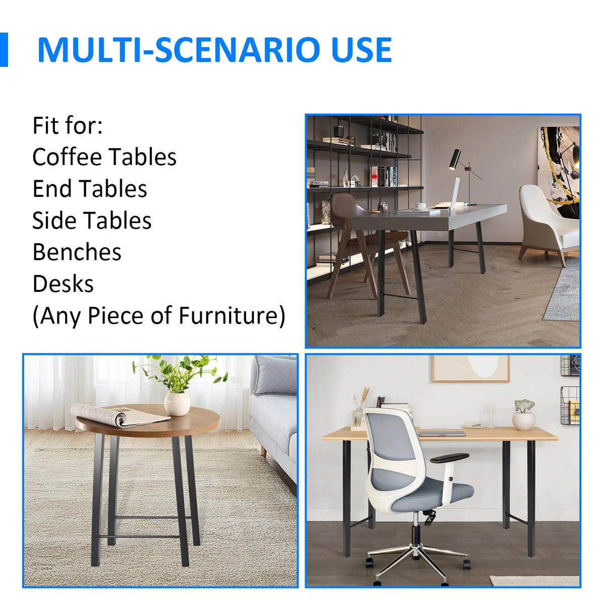 28"H×20"W Metal Table Legs Set of 2 Black F7054