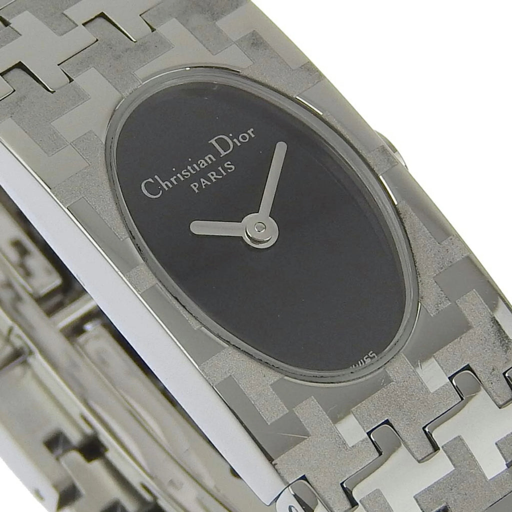 Pre-Owned Stainless Steel Swiss Made Silver Quartz Analog Display Black Dial Ladies Watch T1410