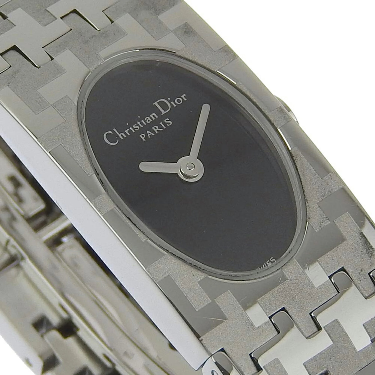 Pre-Owned Stainless Steel Swiss Made Silver Quartz Analog Display Black Dial Ladies Watch T1410