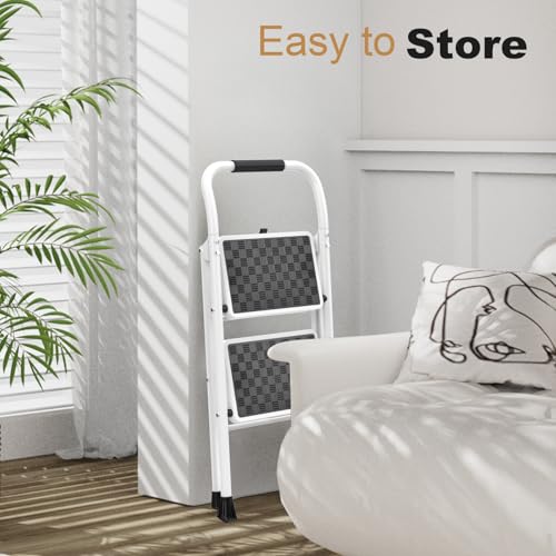 2 Step Folding Step Stool with Cushioned Handle White V193