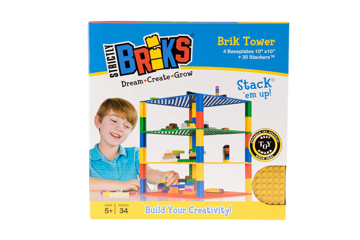 Classic Stackable Baseplates 10x10 Inch, 4 Baseplates & 30 Stackers, Blue, Green, Red & Yellow, 34 Pc G9131