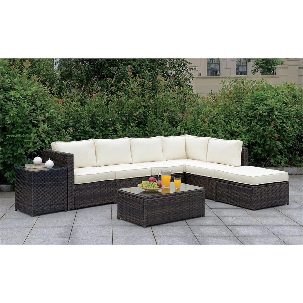 Brown and Beige Rattan Patio Armless Chair J3814