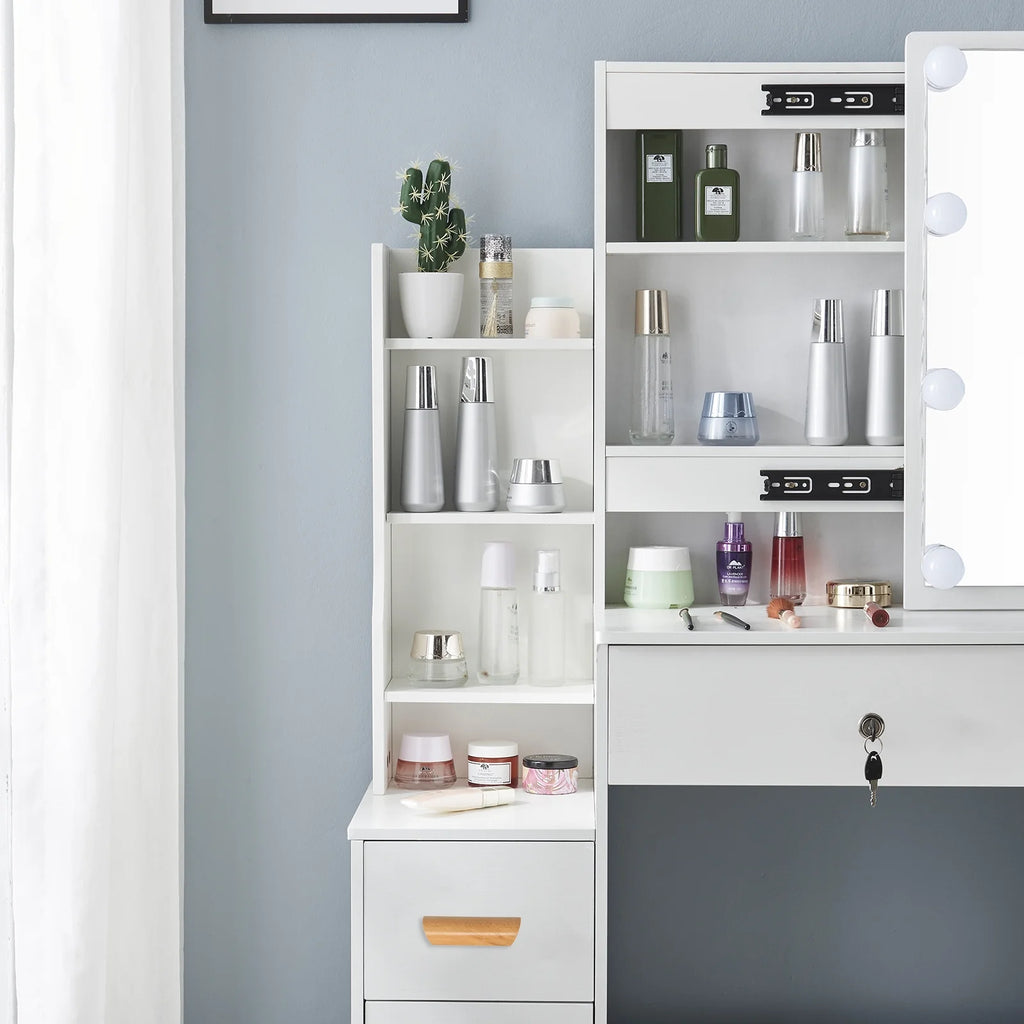 White Makeup Vanity Desk with Mirror and Lights F5986