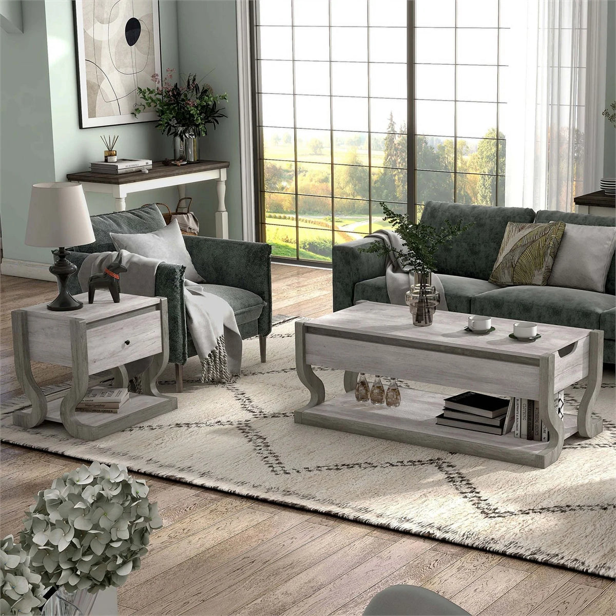 Wood 2-Piece Coffee Table Set in Coastal White F686