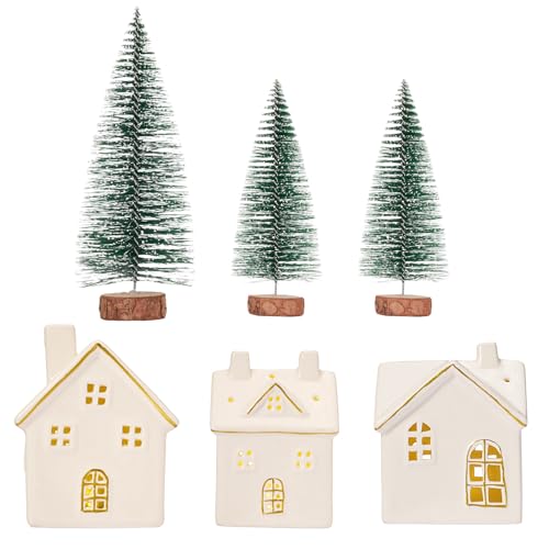 White 3Pcs Ceramic Christmas Village Houses G811