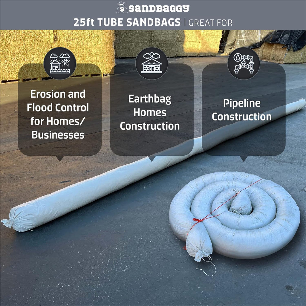 25 Ft Empty Tube Sandbags with UV Protection, 10 Tube Bags U282