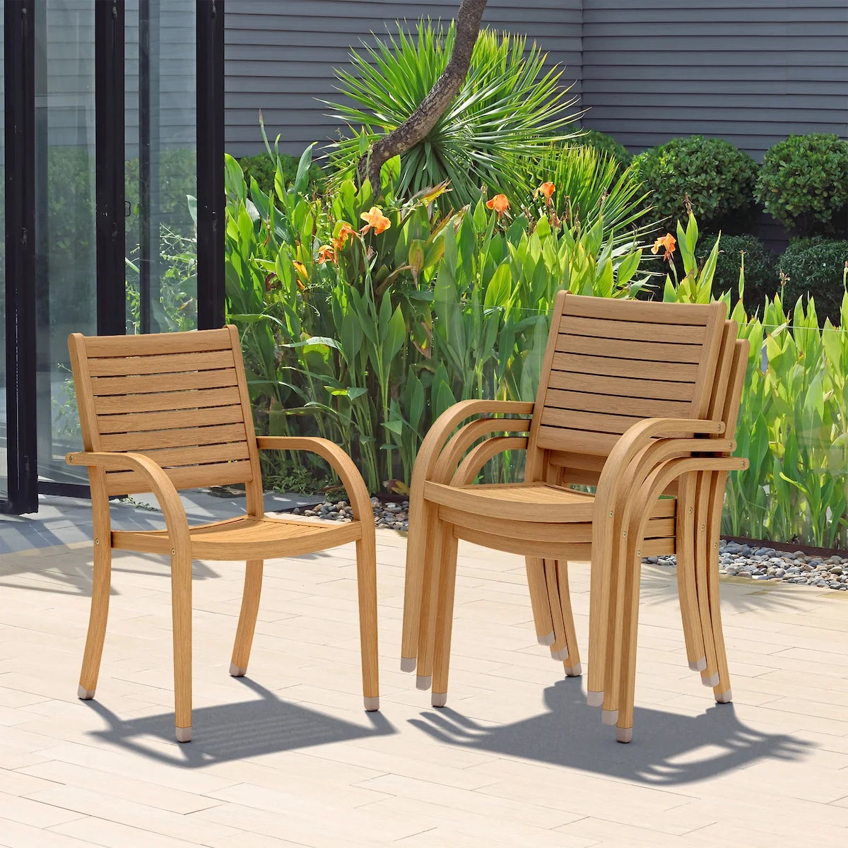 9-Piece Teak Finish Wood Extendable Patio Dining Set Y377