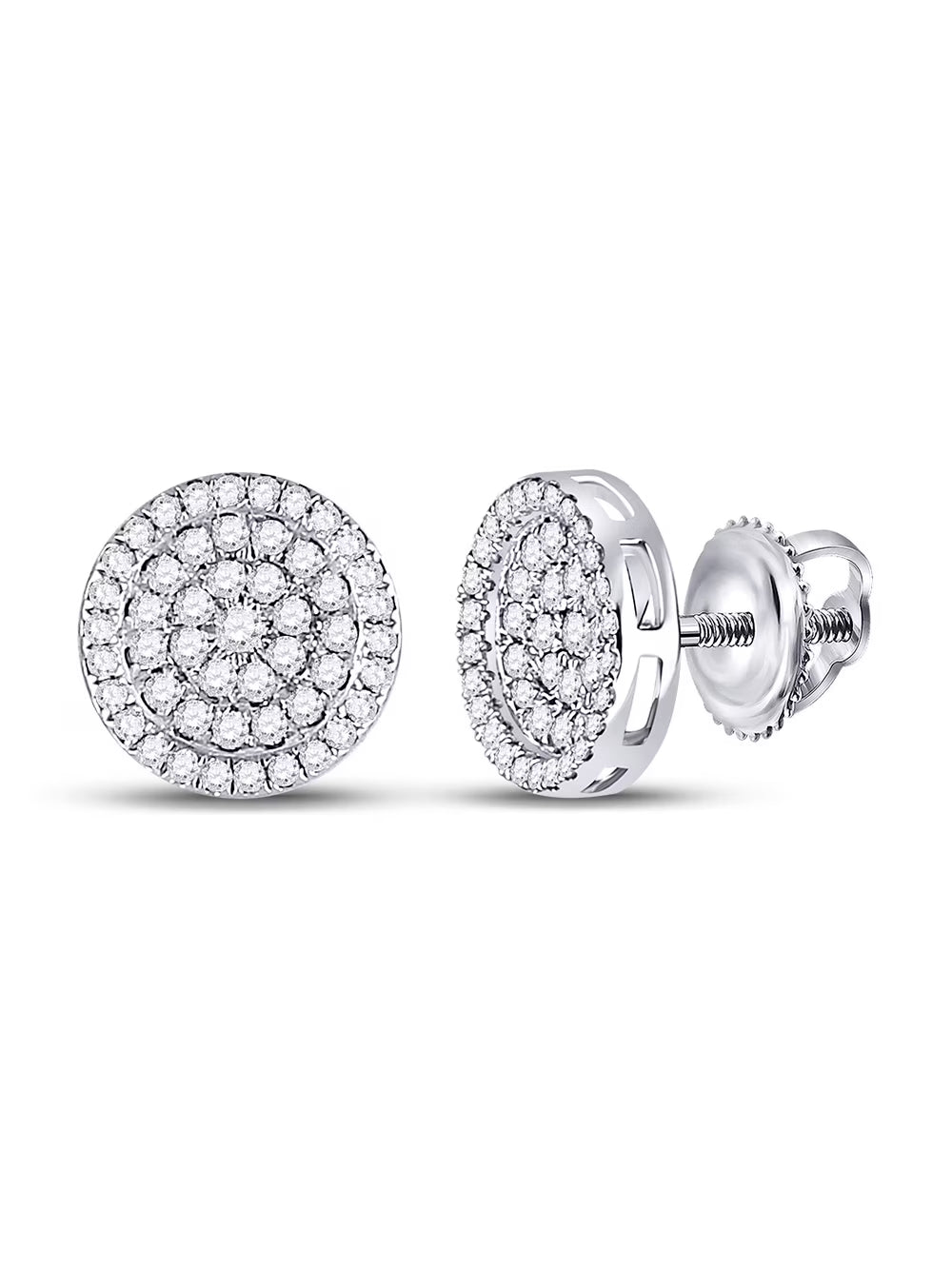 10kt White Gold Mens Round Diamond Circle Earrings 1/2 Cttw E95332