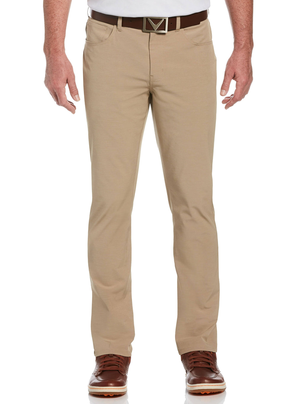 Khaki Heather Flat-Front Stretch Pants R86125